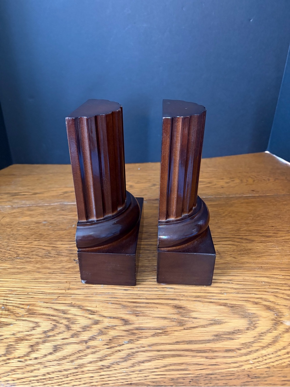 VTG 1991 The Bombay Company Neoclassical Mahogany Fluted Column Bookends Set - Picture 2 of 5